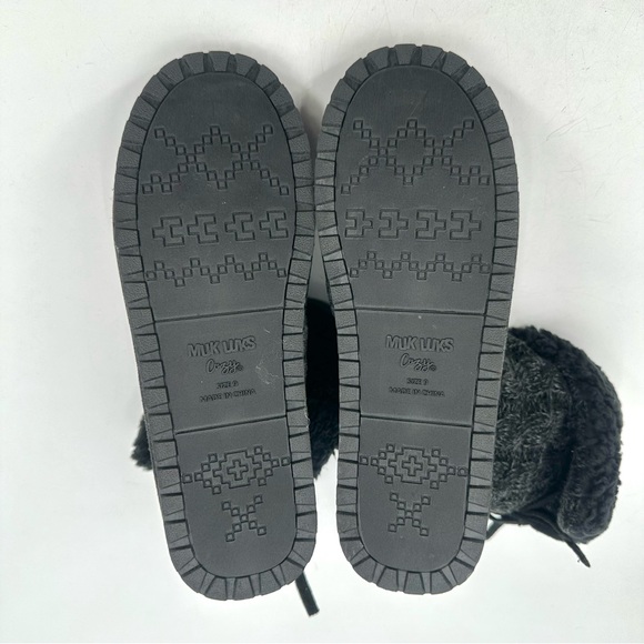 MUK LUKS Knit Boot Fold-over Mid Calf Black Marled Womens 9 Faux Fur Lined - Picture 10 of 12